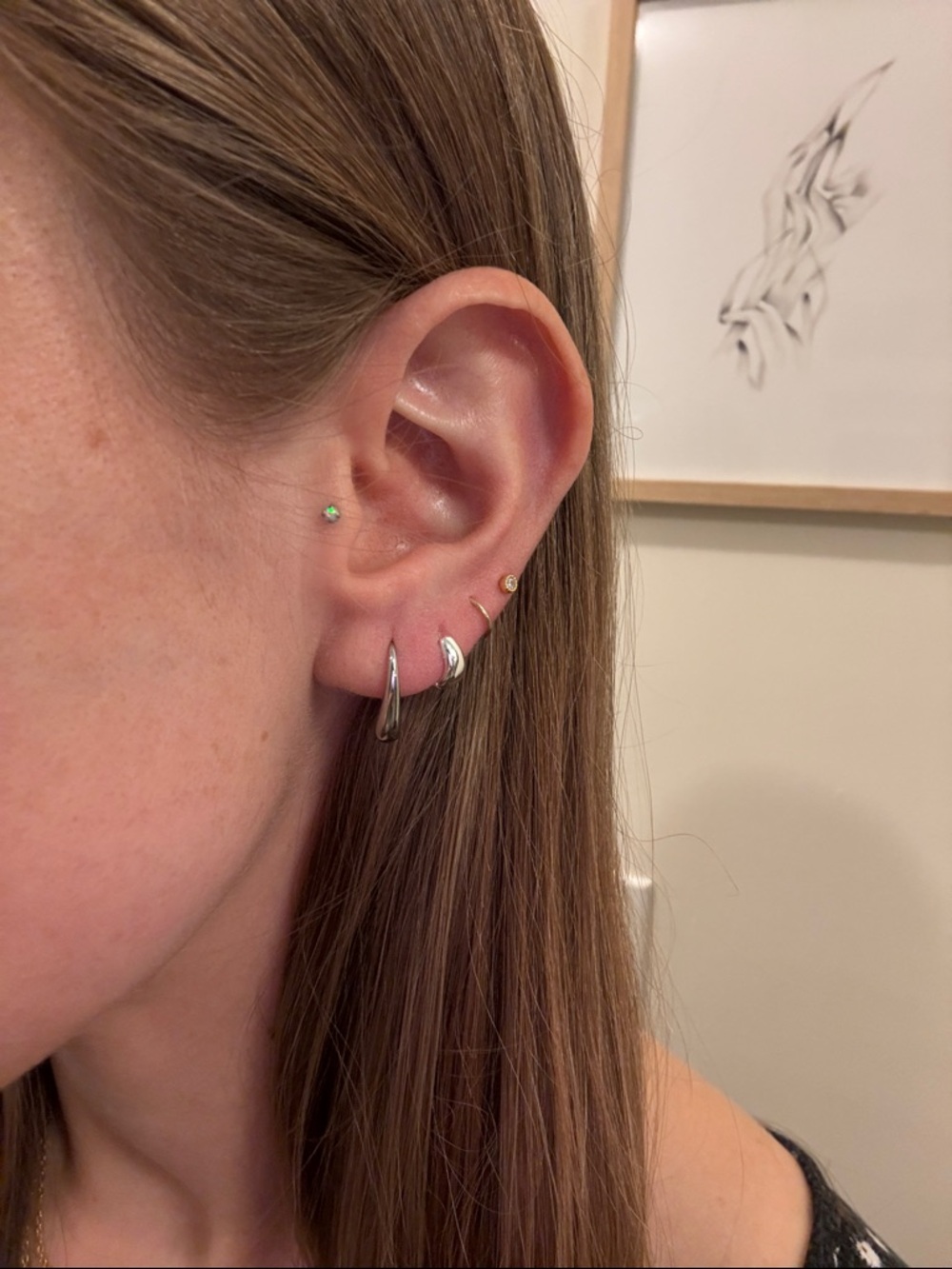 Sterling Silver Stud Earrings Silver hanging open